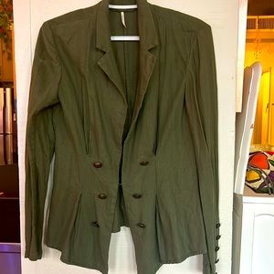 Vintage Olive Green Double-Breasted Jacket with Unique Button Details”